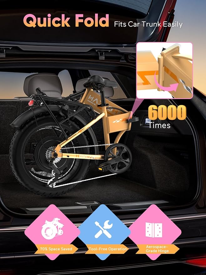 Movcan Q20 Folding Electric Bike, 52V 15.6Ah Removable Concealed Battery 20” Fat Tire Dirt Bike,1500W Motor 30 MPH Top Speed E Bikes, 7 Speed Dual Hydraulic Brake Electric Bikes for Adults
