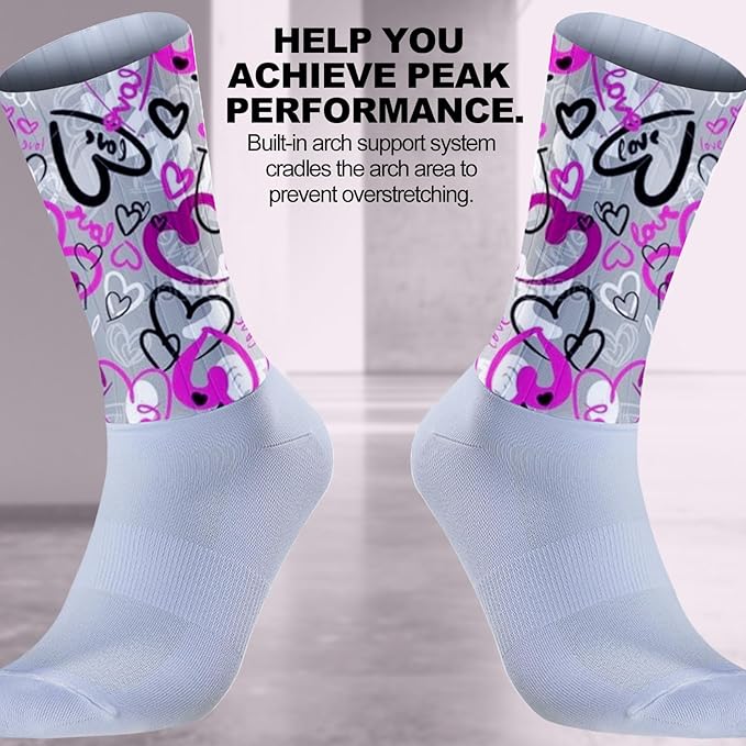 Cycling Socks Athletic Crew Socks Breathable Cushioned Compression Running Hiking Socks For Mens Womens