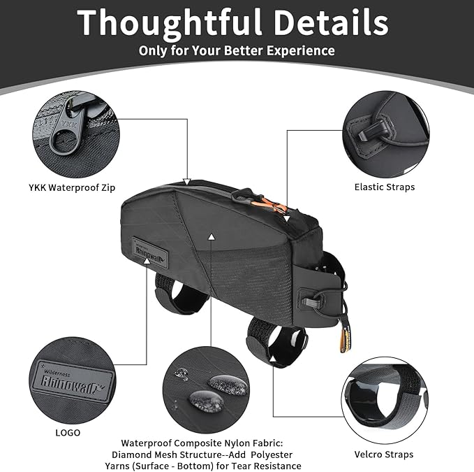 HUNTVP Top Tube Bike Bag Waterproof Bicycle Front Frame Bag Bolt on Top Tube Bags Cycling Frame Bags Pouch for Mountain Gravel MTB Road Bike Accessories, Black-1.2L