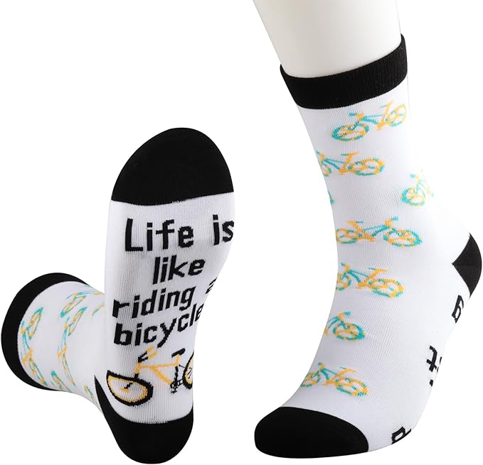 MBMSO 2 Pairs Life Is Like Riding a Bicycle Socks Bicycle Gifts for Biker Novelty Socks Cycling Lover Gift Cyclist Bike Socks