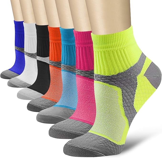 QUXIANG Compression Socks for Women & Men Circulation 3/6/7 Pairs Arch Ankle Support 15-20 mmHg Best for Running Cycling