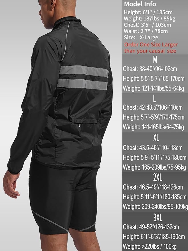 WOSAWE Men's High Visibility Cycling Wind Jacket Water Resistance Reflective Windbreaker