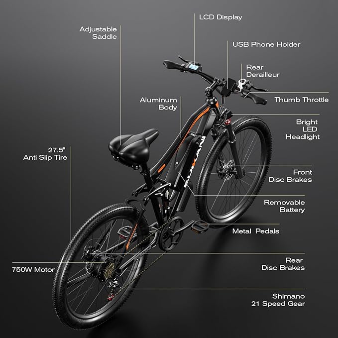 EDIKANI Electric Bike for Adults 27.5" 1500W Peak Ebike 19.2Ah Battery Max 32Mph Electric Mountain Bike with Full Suspension 80 Miles E Bicycle for Commuter