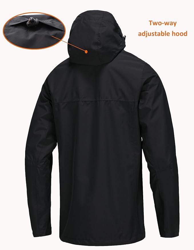 Mens Lightweight Hooded Waterproof Rain Jacket Breathable Raincoat Shell for Outdoor Mountain Hiking