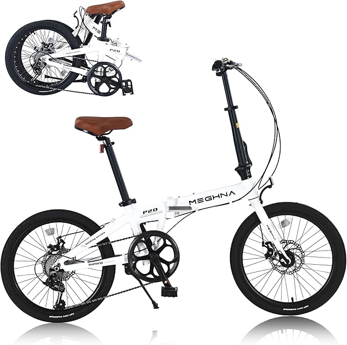 20" Folding City Commuter Bike, 7-Speed Shimano, Lightweight Aluminum Frame, Foldable Bicycle for Adults, Compact Folding Bike for Commuting & Outdoor Riding, Mini Portable