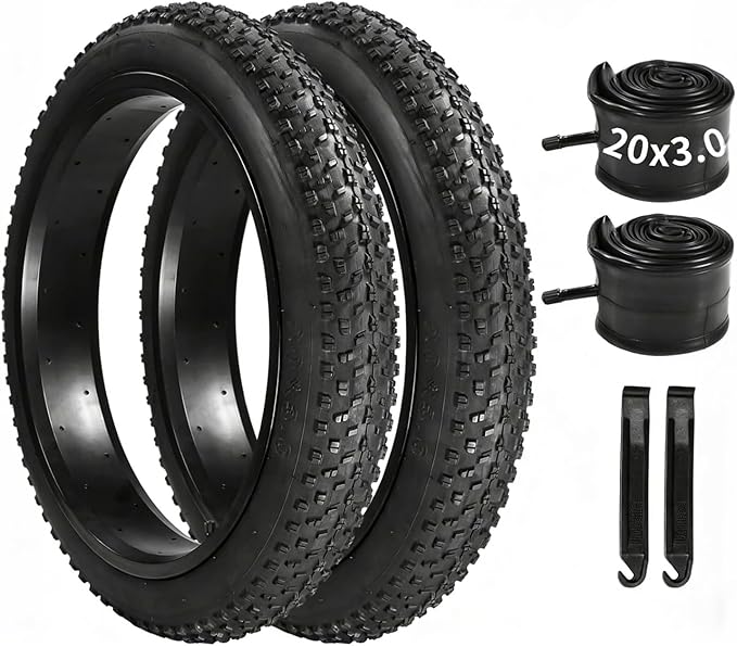 2 Pack 20x3.0/20x4.0/24x4.0/26x3.0/26x4.0 Fat Bike Tires and Tubes Set, 20 Inch All-Terrain Tires, for Mountain Ebikes Snow Bikes Beach