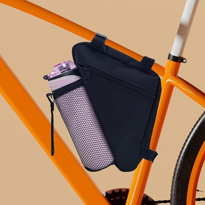 traderplus Bicycle Triangle Frame Bag with Water Bottle Holder, Top Tube Storage Front Pouch Road Mountain Bike Accessories