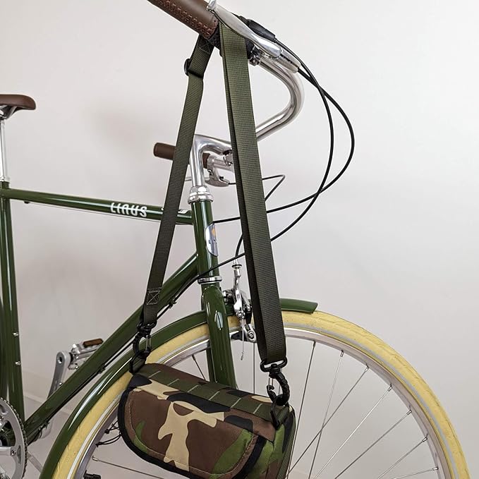 Sling Strap (Olive Green) - Adjustable Slide up to 58" Long | includes Metal Clips | Made of Nylon Construction | Durable | Can be Used in Handlebar Bags & Stem Bags | Made in USA