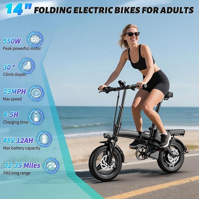 550W Electric Mountain Bike for Adults, 48V 12Ah EBike Climbs 25° Slopes, 23MPH Max Speed Fat Tire Electric Bicycle, 40 Miles Range, UL Certified Off-Road E-Bike