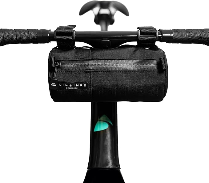 ALMSTHRE Simple Bar Bag | Soft-Shell Bike Handlebar Bag with Waterproof Zipper & Adjustable Straps | Lightweight Bicycle Handlebar Bag (Simple, Midnight Black)