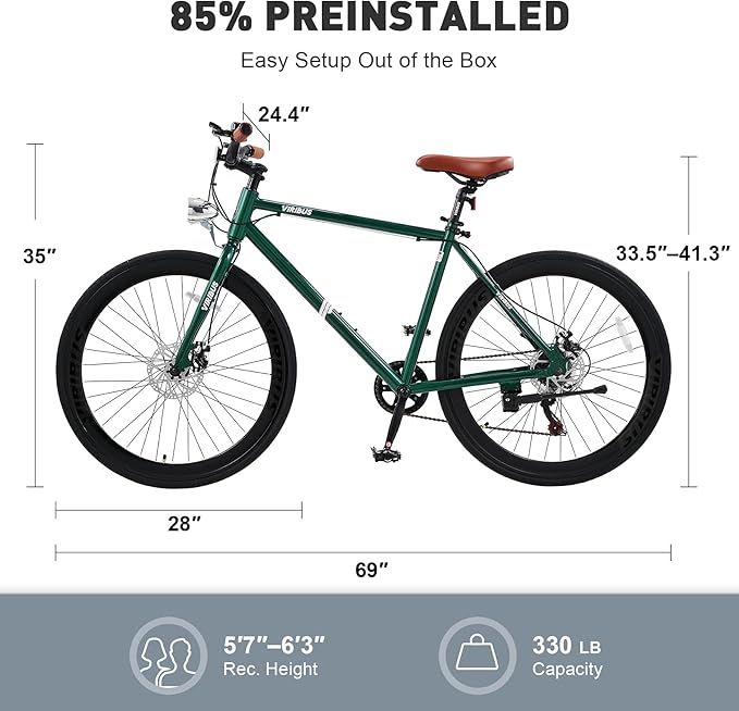 VIRIBUS Hybrid Bikes, 28 inch Mens Hybrid Bicycle 7 Speed with Lightweight Aluminum Frame & Disc Brakes, 700C Retro Vintage Adult Bike for Tall Men & City Commuters, 85% Pre-Assembled