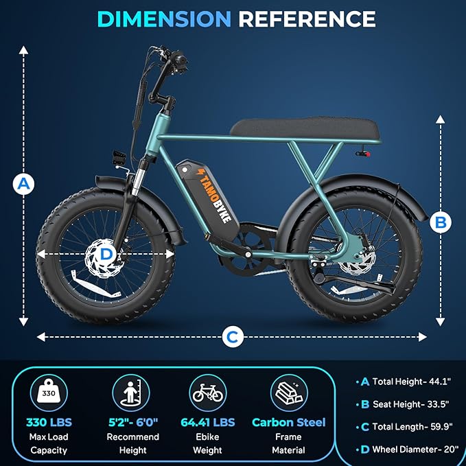 T63 Multi-Color Electric Bike for Adults & Teens, 1000W Peak Motor, 20MPH 468Wh Remove Battery,20"x4"Fat Tire Ebike, Moped Style Comfortable Electric Bikes,Long Seat E Bikes for All-Terrain