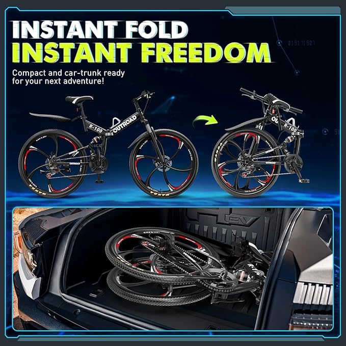 Outroad 26 Inch Mountain Bike, 21-Speed/High-Carbon Steel/Aviation Grade Frame, Dual Disc Brake, Adjustable Ergonomic Seat Bicycle for Men Women Adult, Quick Assembly in 20 Minutes Black