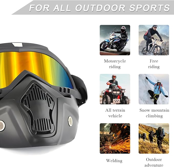 Motorcycle Helmet Goggles, Fog-Proof Goggle Face Protection Mask, Riding Racing Goggles For Men Women (Golden)