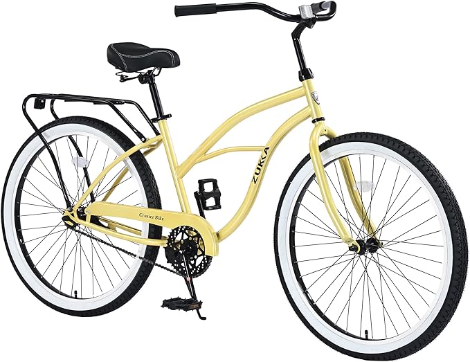 Multiple Colors Adult Beach Cruiser Bike, Single Speed Bicycles 26" Inch, Fixed Gear Bike, Wide Wheels for Stability, Rear Coaster Brakes, Multiple Speed Options