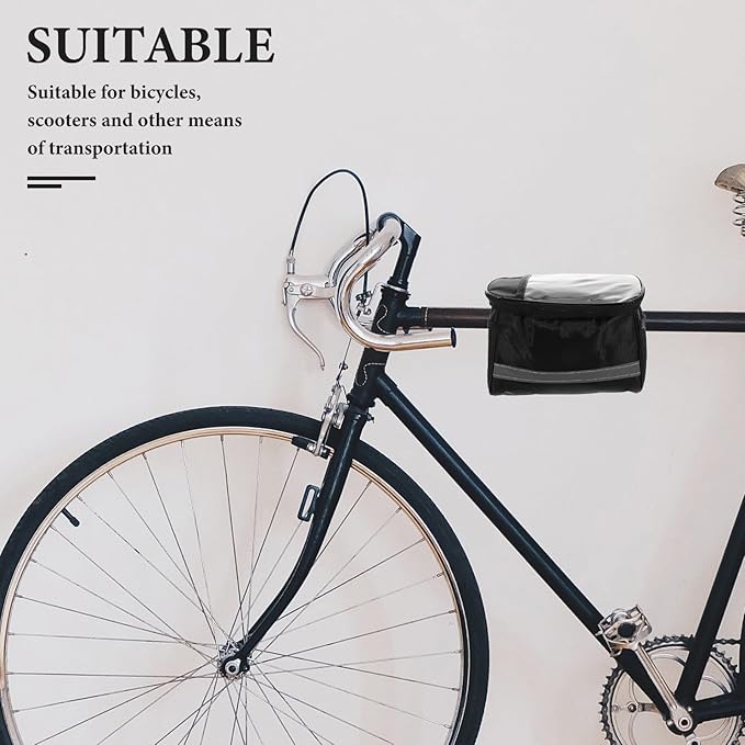 FRCOLOR Bicycle Front Bag and Bike Handlebar Storage Pouch, Waterproof Folding Bike Top Tube Bag with Large Capacity for Mountain and Road Cycling, Black Universal Size