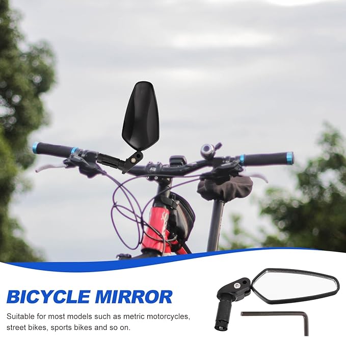 GANAZONO Bike Mirror Rearview Cycling Mirror Handlebar Mount Wide Angle for Mountain Bike Black Short Version