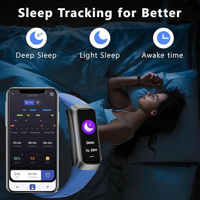 Fitness Tracker with 24/7 Heart Rate Sleep Blood Oxygen Monitor,IP68 Waterproof Smart Watch,1.10''AMOLED Touch Color Screen,Step Counter Health Activity Trackers for Women Men (Blue)