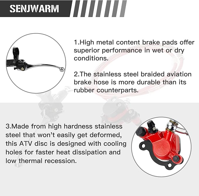 Mini Bike Hydraulic Disc Brake Kit SENJWARM, with Hand Brake Master Cylinder Caliper 50 inch, Compatible with Mini Bike Baja Doodlebug DB30 Blitz Dirt Bug Racer Coleman Predator 79cc 97cc 2.8hp