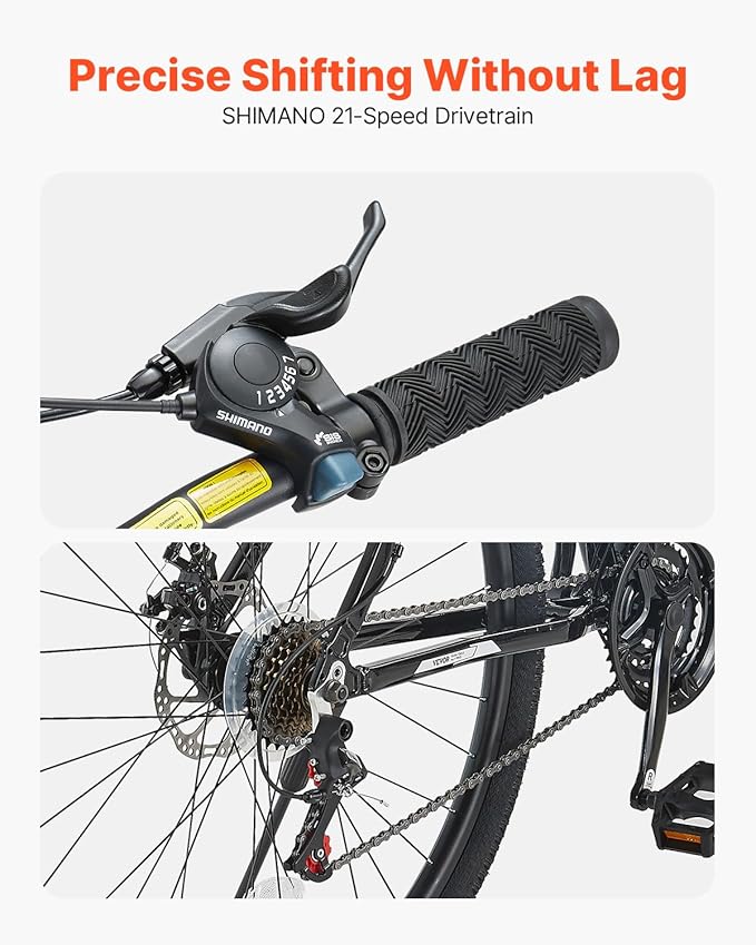 VEVOR Mountain Bike for Men/Women, 20"/26"/29" Sizes, 7/21/24 Speed Twist Shifting, Front or Dual Suspension, Dual Disc Brakes, Comfort Saddle, Sleek Colors