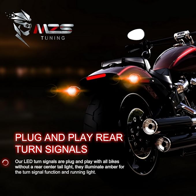 MZS 1157 LED Bulb Motorcycle Turn Signals Running Light Kit, Amber Upgraded LED Beads 2" Bullet Style with Dual Color Front or Rear Compatible For Most Family Motorcycles-Pack of 2
