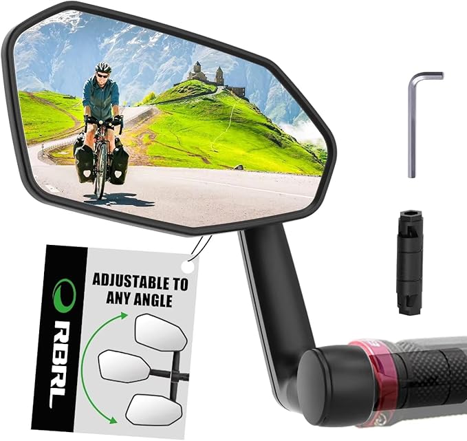RBRL Bicycle Mirror, Extra Large Bike Mirror, 360° Adjustable Shatterproof and Durable Bar End Rear View Mirror Bicycle, Side Mirrors for E-Bike (Left)