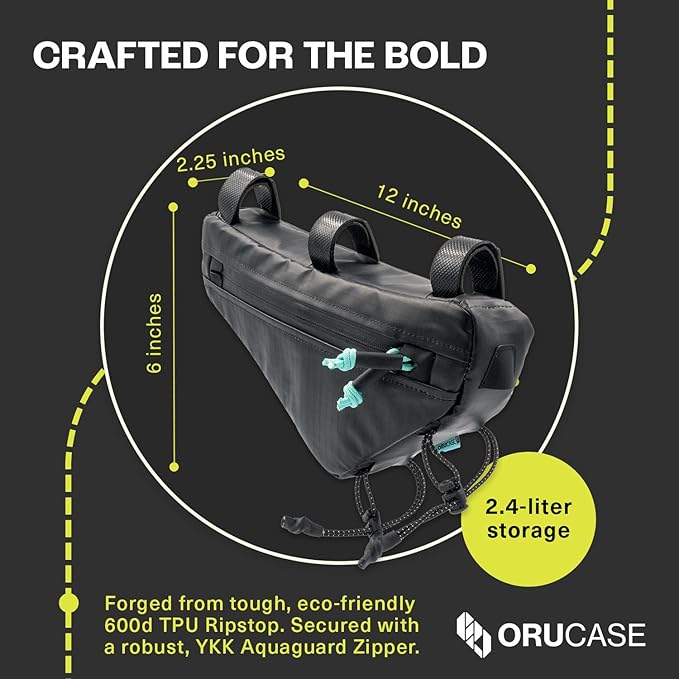 ORUCASE Mini Frame Pack HC – Waterproof Bike Frame Bag with Magnetic Zipper – Low-Profile Aero Storage for Gravel, Road & MTB Frames - 2.4L - Glaucous Blue