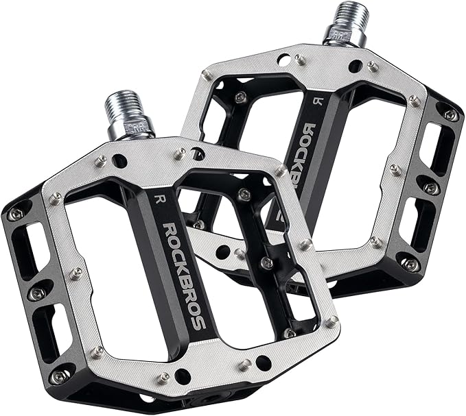 ROCKBROS Mountain Road Bike Pedals Durable CNC Machined Wide Flat Pedal Non-Slip Lightweight Aluminum Alloy，with Smooth Sealed Bearings for 9/16" Bicycle, MTB, E-Bike