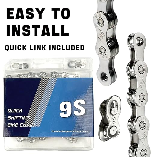 VERKSTAD 9 Speed Bike Chain, Bike Chain 1/2" x 11/128" 116 Links for Road Bike Mountain Bike Racing Cycling