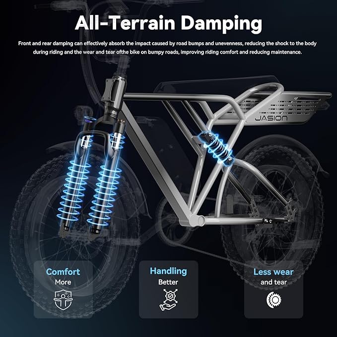 Jasion RetroVolt Electric Bike for Adults, 2000W/3000W Peak - 30/38MPH Electric Dirt Bike, 48V-52V, 13AH/20AH Battery, 70/90Miles Max Range Electric Motorcycle, 20'' X 4'' Fat Tire All-Terrain E-Bike
