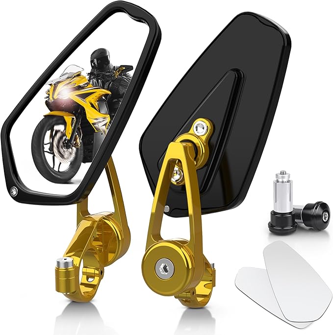 MICTUNING CNC Motorcycle Mirrors - 7/8" (22mm) Bar End Rear View Mirrors Compatible with Most Honda Grom, Yamaha, Kawasaki, Ducati, Suzuki and More - Golden