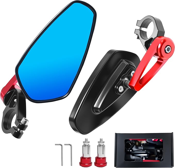 7/8" Motorcycle Mirrors - 22mm Bar End Rear View Mirrors Compatible with Most Yamaha, Kawasaki, Honda Grom, Ducati, Suzuki and More Bike Scooter Street Sport Cruisers