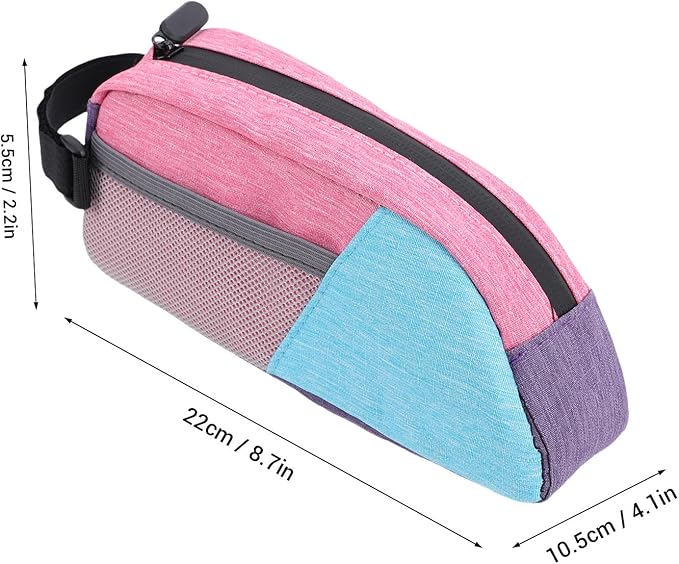 Fockety Top Tube Bike Bag, Color Blocking 0.8L Bike Frame Bag Bike Frame Storage Bag Bike Accessories Pouch for Mountain Road Bikes (Blue Pink Purple)