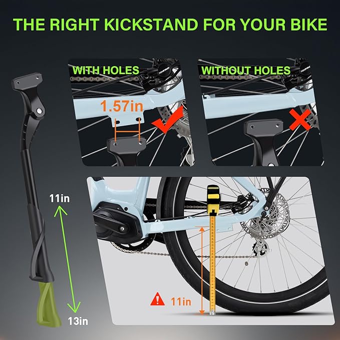 Bike Kickstand Side Mount - Durable Bicycle Kickstand for Mountain & Road Bikes - Adjustable with Wide Base Fits 26"/29" Wheels - Alloy Kickstand Supports 35kg - Rear Mount Bracket