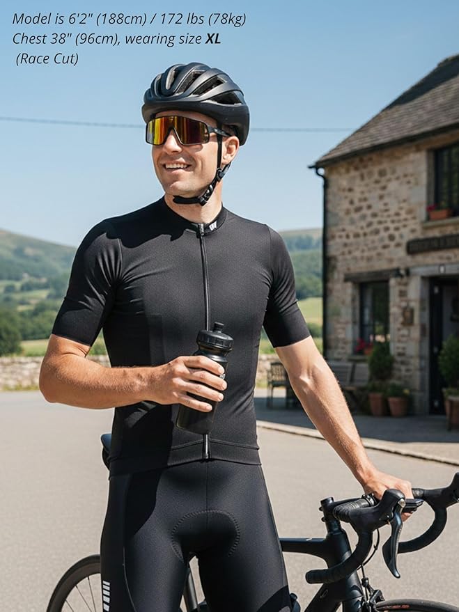 Wulibike Men's Cycling Jersey Short Sleeve - Slim Fit - Breathable Bike Shirt for Lean & Lightweight Cyclists (Runs Small)