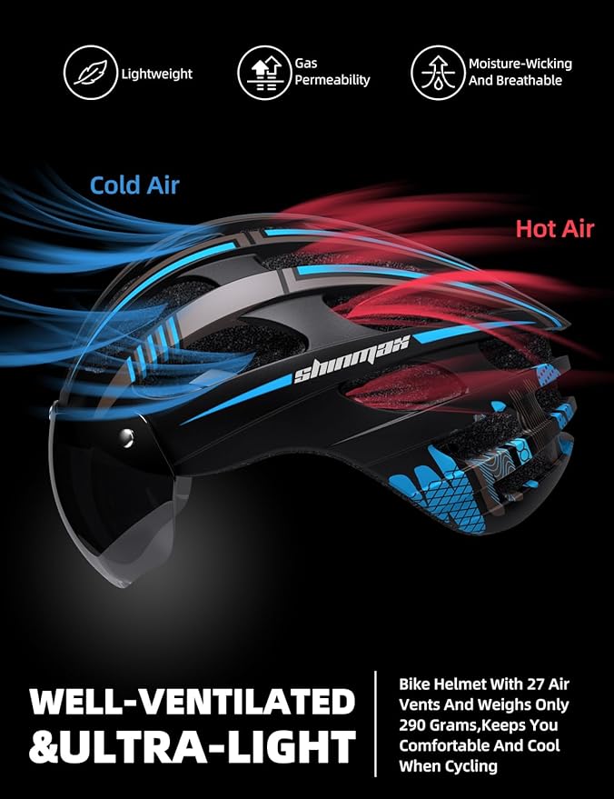 Shinmax Bike Helmet with USB Rechargeable Light & Detachable Magnetic Goggles UV Protective, Bicycle Helmet Men Women Mountain Road Adjustable Adult Cycling Helmet (WT-049)