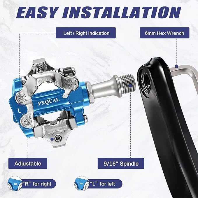 SPD Bike Pedals, 9/16 "Mountain Bike Pedal, Aluminum Alloy Sealed Clipless Pedals Compatible with SPD Type Cleats - Easy Clip in & Out