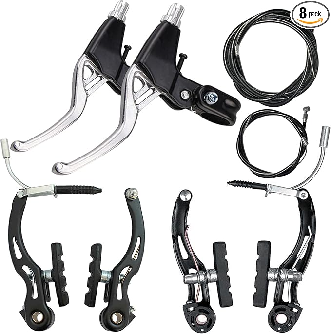 Lomodo 6-Piece Bicycle Brake Accessory Set Including Aluminium Alloy Brake Levers and V-Brake Sets for Mountain/Road/MTB Bike (Silver, 2.2cm Diameter)