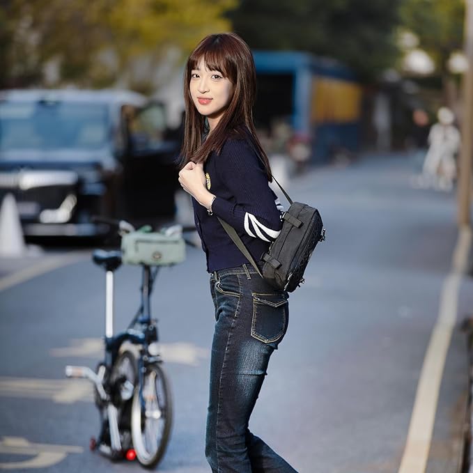 Rhinowalk Handlebar Bag for Brompton Folding Bike & Road Bikes, 1.9L Compact Pouch with Shoulder Strap, 3-Point Mounting, Front Zipper Pocket, Internal Storage for Cycling & Commuting (Black)