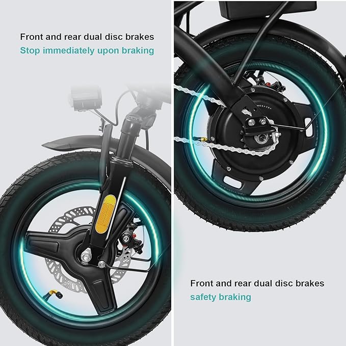 Electric Bike for Adults and Teens, 560-740W Motor, 20-25MPH Compact Commuter Folding Ebike, 32 Miles Range, 48V 10Ah Battery, 3-Level Pedal Assist, 14" Foldable Electric Bicycle, UL 2849 Certified