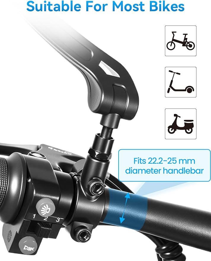 Bike Mirror Handlebar Mount 360° Adjustable Blue, Wide Rear View Mirror Bicycle Mirrors for Handlebars with Scratch Resistant Glass, Bike Rear View Mirror for Scooter, Motorcycle, Bike Accessory Right
