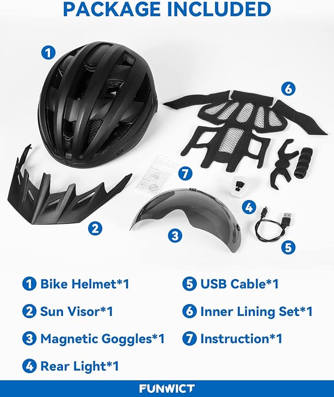 Adult Bike Helmet with Visor and Goggles for Men Women Mountain Road Bicycle Helmet Rechargeable Rear Light Cycling Helmet
