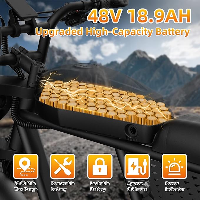 20" Electric Bike for Adults with 1000W/1600W/3000W Peak Dual Motor,Max Speed 33-37MPH,Up to 60Miles,Moped ebikes with 20/35Ah Battery,Shipped from USA Warehouse