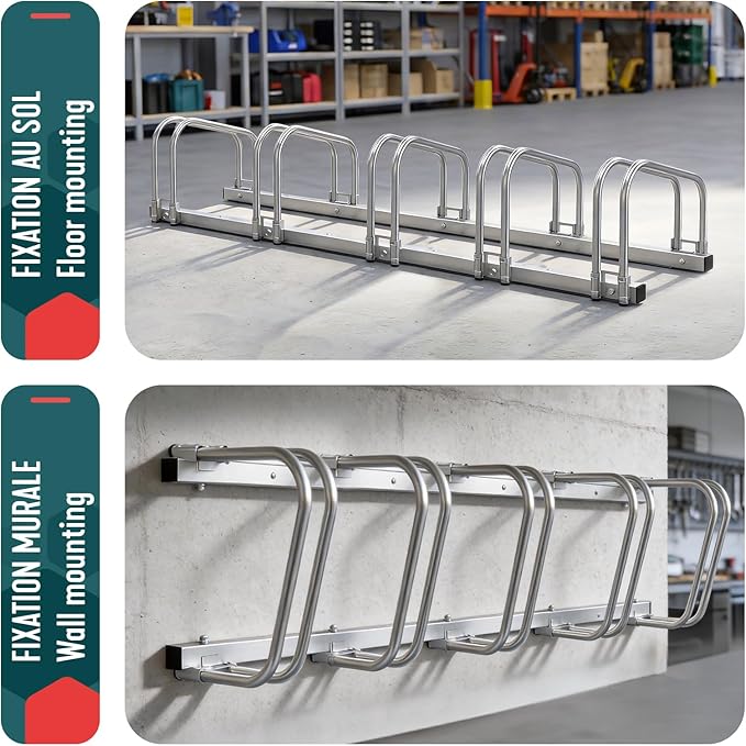 VOUNOT Bike Stand Floor 5 Rack Bike Garage Bicycle Storage Parking Rack Cycle Organizer Locking Stand for Indoor Outdoor