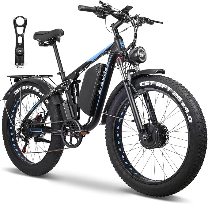 6000W Electric Bike for Adults, 52V 32AH Dual Motor E-Bike, Up to 100Mile & 45MPH All-Terrain Fat Tires Full Suspension 24/26 Inch Electric Bicycles Hydraulic Disc Brake for Road UL2849 by SGS