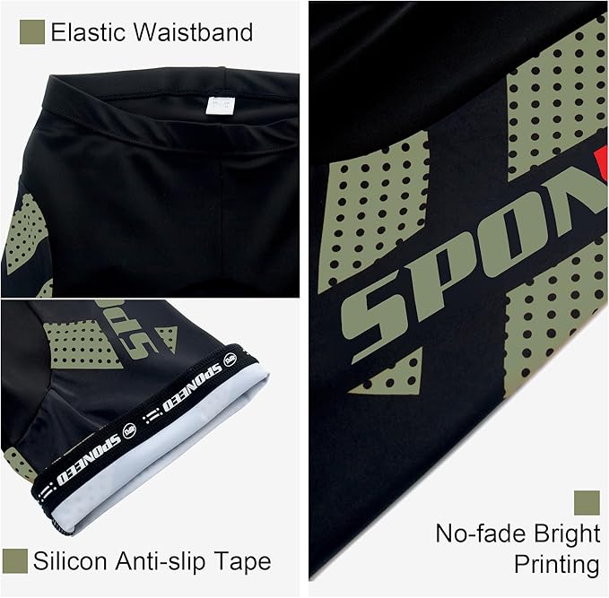sponeed Men's Cycling Shorts Padded Bicycle Riding Pants Bike Biking Clothes Cycle Wear Tights