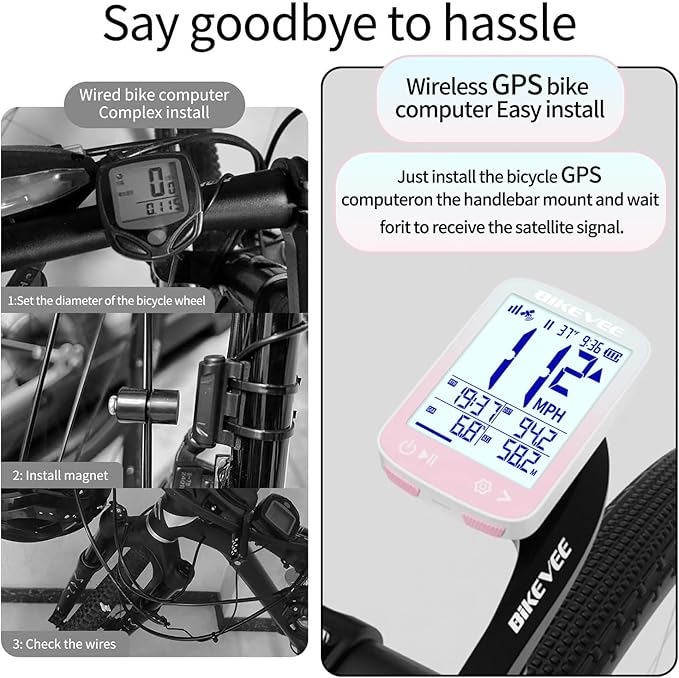 Bike Speedometer GPS Wireless Cycling Computer – Auto Start/Stop, Auto Backlight, Waterproof Bicycle Odometer MPH KM/H, 2.4" LCD Display