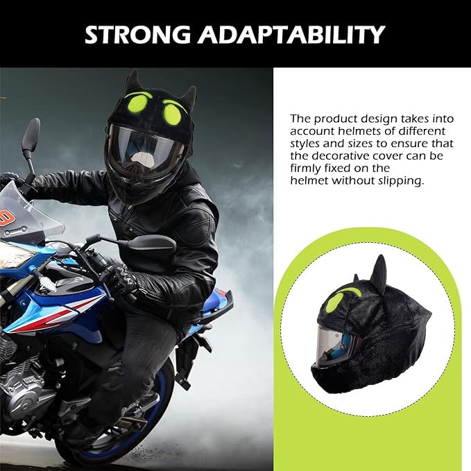 Full Face Motorcycle Helmet Cover, Scratch-Resistant Motorcycle Headgear Protective Cover, Funny Cute Cartoon Fluffy Plush Helmet Decoration, for Most Full Face Headgear (Green)
