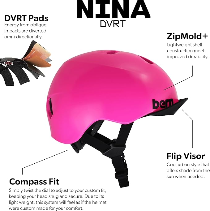 BERN Nina Bike Helmet for Kids, Ages 3-12, Flip Visor, Adjustable fit, Lightweight, CPSC Safety Certified