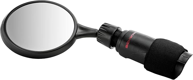 Schwinn Deluxe Bicycle Mirror, Black, Adjustable Stem for Customized Angle, Velcro Strap for Universal Fit on Any Handlebar, Bicycle Mirror Handlebar Mount